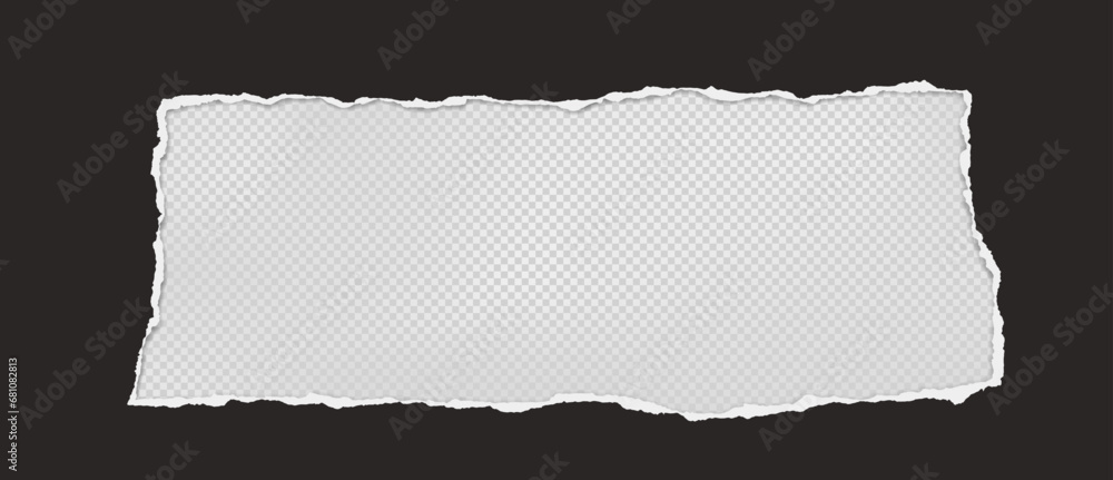 Poster torn, ripped rectangular hole in black paper with soft shadow is on squared background for text or a