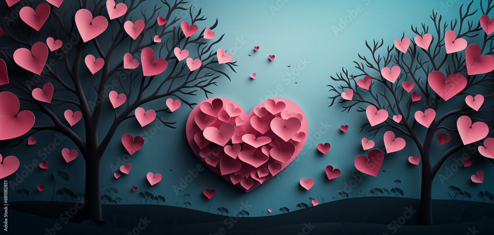 Sticker abstract background with pink hearts