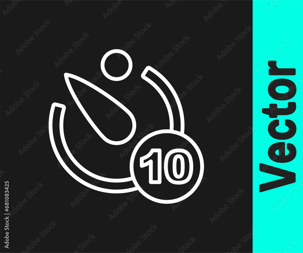 Poster white line camera timer icon isolated on black background. photo exposure. stopwatch timer 10 second