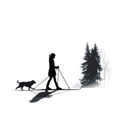 Silhouette of a cross-country skier in a snowy environment