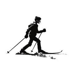 Silhouette of a cross-country skier in a snowy environment