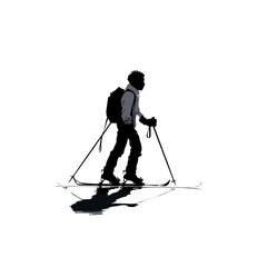 Silhouette of a cross-country skier in a snowy environment