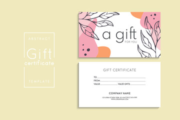 Set of colorful gift cards template. Modern style vector illustration of flowers for saloon, gallery, spa, shop. Gift voucher	
