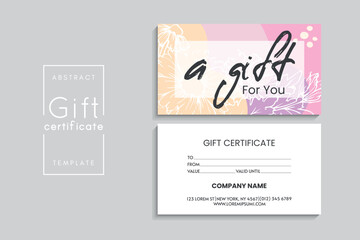 Fototapeta premium Set of colorful gift cards template. Modern style vector illustration of flowers for saloon, gallery, spa, shop. Gift voucher 