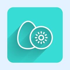 White line Kiwi fruit icon isolated with long shadow background. Green square button. Vector