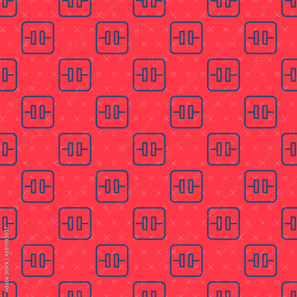 Poster blue line electrolytic capacitor icon isolated seamless pattern on red background. vector