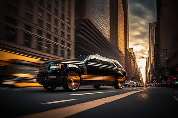 Stylish Journey of a Black Limousine through Corporate Skyscrapers Generative AI