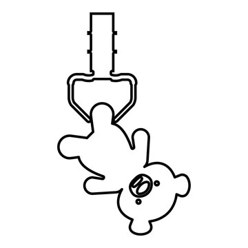 Prize toy manipulator hold plush bear cute doll iron hook crane claw picker for pick up contour outline line icon black color vector illustration image thin flat style