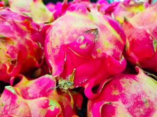 Ripe dragon fruit stacked some on top of others