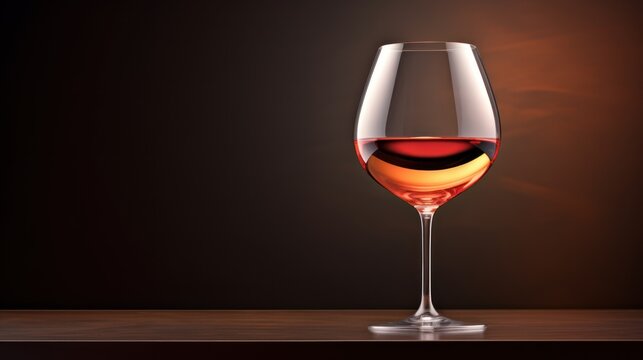  a glass of wine sitting on top of a wooden table next to a bottle of wine and a glass of wine in front of a black background with red and orange light.
