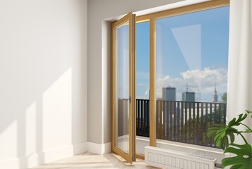 Naklejka premium Wooden plastic door with window