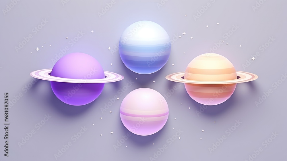 Poster a group of three planets sitting next to each other on top of a gray surface in the middle of the im