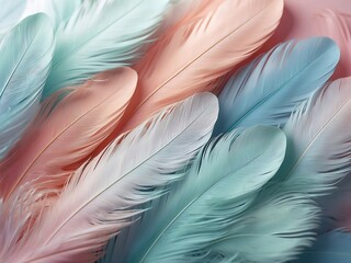 Colorful bird feather pastel background, multicolored abstract feather pattern