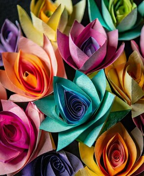 Colorful paper origami flowers background