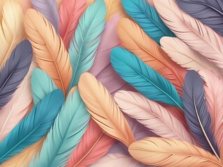 Colorful bird feather pastel background, multicolored abstract feather pattern