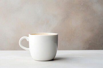 GENERATIVE AI: Simplicity in Sips - Top Down View of a White Ceramic Mug with Steaming Coffee and Frothy Milk