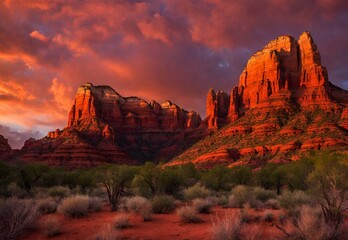 Crimson Canyons: Arizona's Sedona Red Rocks Evening Glow.