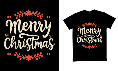 Merry Christmas vintage lettering typography t-shirt design. Christmas trendy vector t-shirt design. Christmas vector clothing apparel t-shirt design