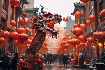Dragon, dance traditional Chinese New Year