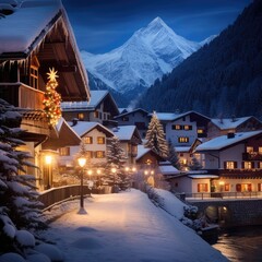 A Joyful Christmas in the Mountain Village, generative AI