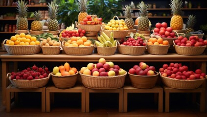 Fototapeta na wymiar A Colorful Array of Fruit-Filled Baskets