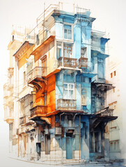 watercolor of houses view