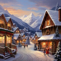 A Joyful Christmas in the Mountain Village, generative AI