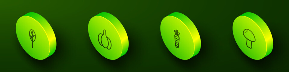 Set Isometric line Spinach, Garlic, Carrot and Mushroom icon. Vector