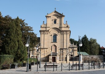 Facade of old Capuchins'convent church in Krosno - obrazy, fototapety, plakaty