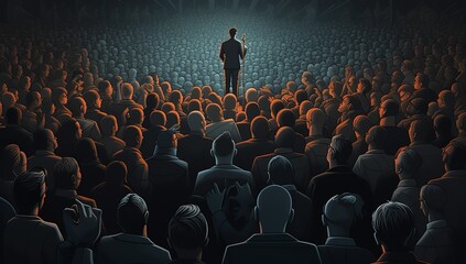 The Leader's Spotlight: A Confident Man Captivating a Crowd with His Presence - obrazy, fototapety, plakaty