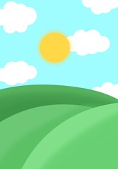 Obraz premium Cute landscape with mountain background, landscape illustration