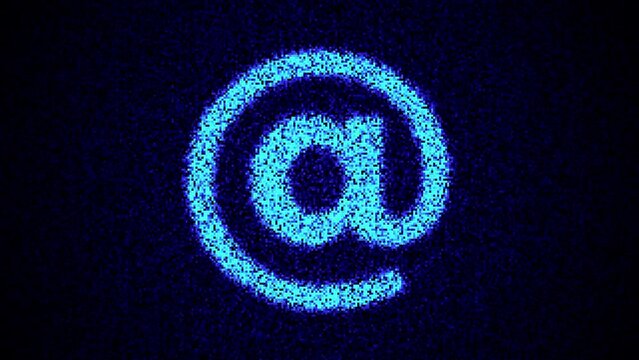 At sign animation, glowing pixels effect, loopable symbol animation.