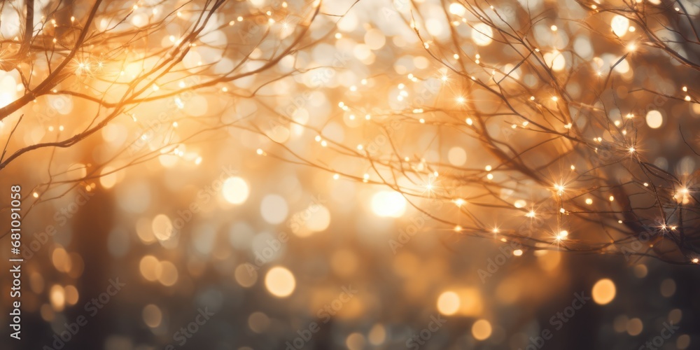 Poster Sunlight streaming through the branches of a tree. Perfect for nature-themed projects or concepts related to growth and renewal
