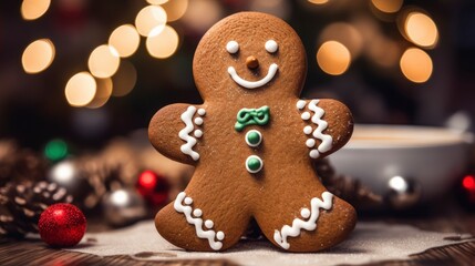 Obraz na płótnie Canvas Gingerbread cookie man on Christmas background