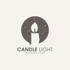 Burning Candle Vector Logo Template in Simple Flat Style.