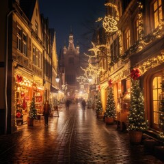 Fototapeta premium Christmas Lights Adorning a European Cityscape