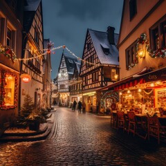 Obraz premium Christmas Lights Adorning a European Cityscape