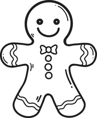 Gingerbread man holiday biscuit or cookie line art vector Outline Simple vector illustration.