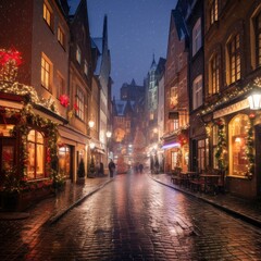 Naklejka premium Christmas Lights Adorning a European Cityscape