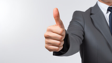 Businessman showing his thumbs up on a white background.