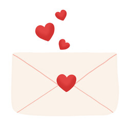 Envelope illustration with flowers and hearts. Mother's Day. Women's Day. Valentine's Day. Anniversary. Hand drawn trendy letter. white letter