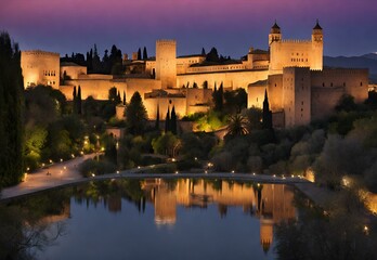 Twilight Tapestry: Spain's Alhambra Palace Evening Glow.