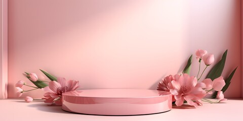 3D display podium pastel pink flower on white background. Orange Rose. Nature minimal beauty pedestal cosmetic product presentation. Valentine feminine copy space empty template 3d render22