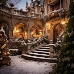 A Medieval Castle Aglow with Holiday Splendor, generative AI 