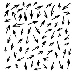 Hand drawn black color sign arrows different vector pattern background.