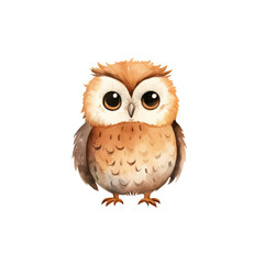 Fototapeta premium Cute baby owl watercolor with transparent background, PNG illustration isolated background 300 DPI clipart
