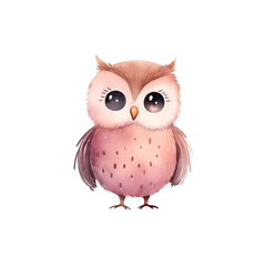 Cute baby owl watercolor with transparent background, PNG illustration isolated background 300 DPI clipart