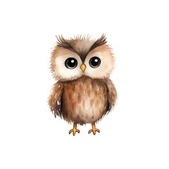 Obraz premium Cute baby owl watercolor with transparent background, PNG illustration isolated background 300 DPI clipart