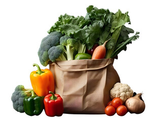 Fresh Vegetables in a Paper Bag, isolated on a transparent or white background