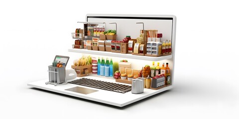 3d supermarket laptop isolated white background 3d image
